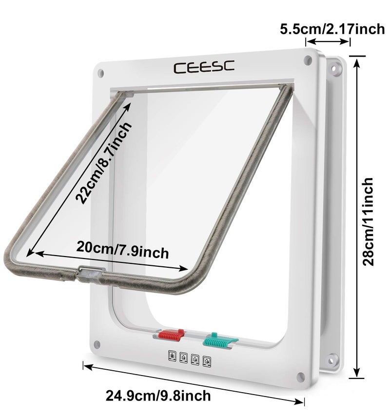 CEESC Extra Large Cat Door (Outer Size 11"x9.8"), Weatherproof, White, ABS Material, 4-Way Locking Flap for Cats & Dogs up to 25.54 lbs - Image 3